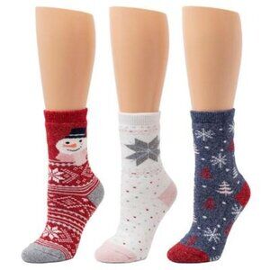 Cuddl Duds(R) 3pk. Womens Snowman Fair Isle Crew‎ Socks